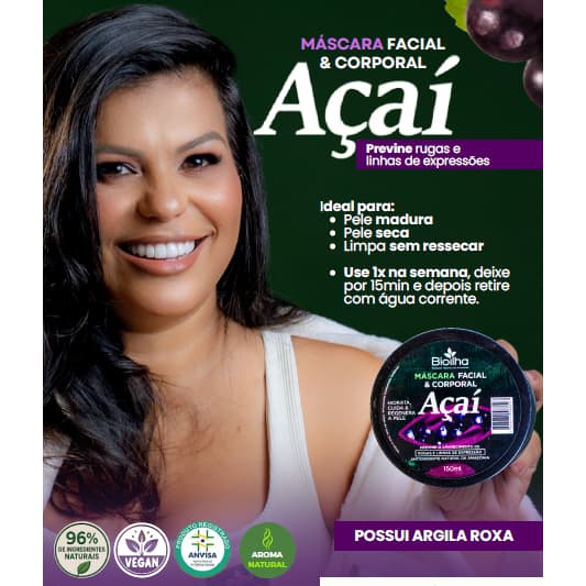 Mascara Facial e Corporal de Açai -  Prevenção Antirugas e Linha de Expressão