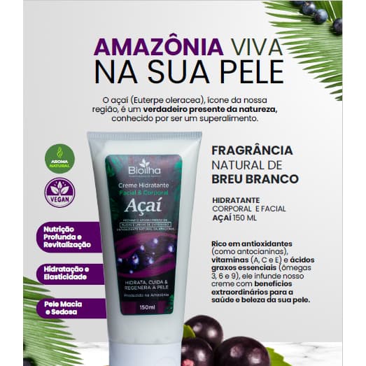 Creme Hidratante de Açai - Antirugas e Linhas de Expressão