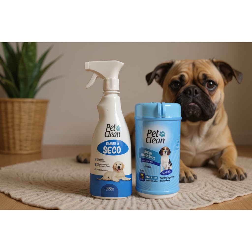 Kit Banho a Seco Sem Enxágue + Lenço Umedecido para Cachorro e Gato Pet Clean Machos
