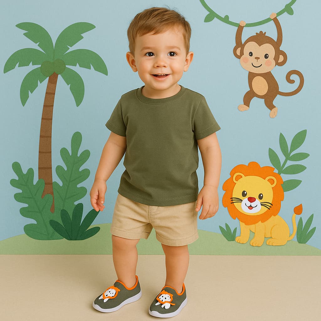 Tênis Infantil Calce Fácil Menino Leãozinho Conforto Estilo Diversão Seguro Antiderrapante Leve