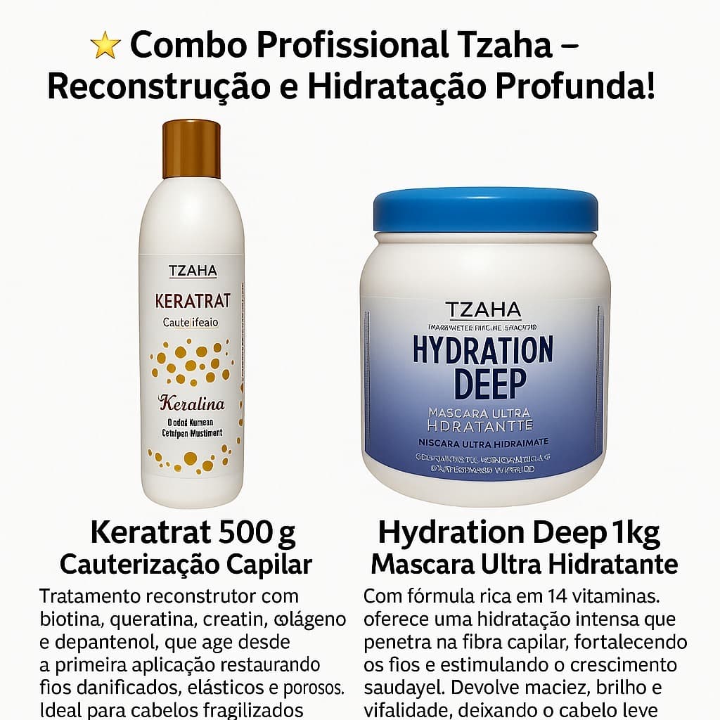Tzaha Cauterização Keratrat Resolve + Hidratação Profunda Deep Tratamento Fortalecimento Reparação de Danos Capilares