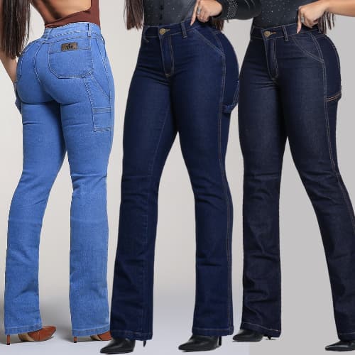 Calça Jeans Feminina Country Carpinteira Jeans Premium Cowgirl Com Elastano Rodeio Muladeira