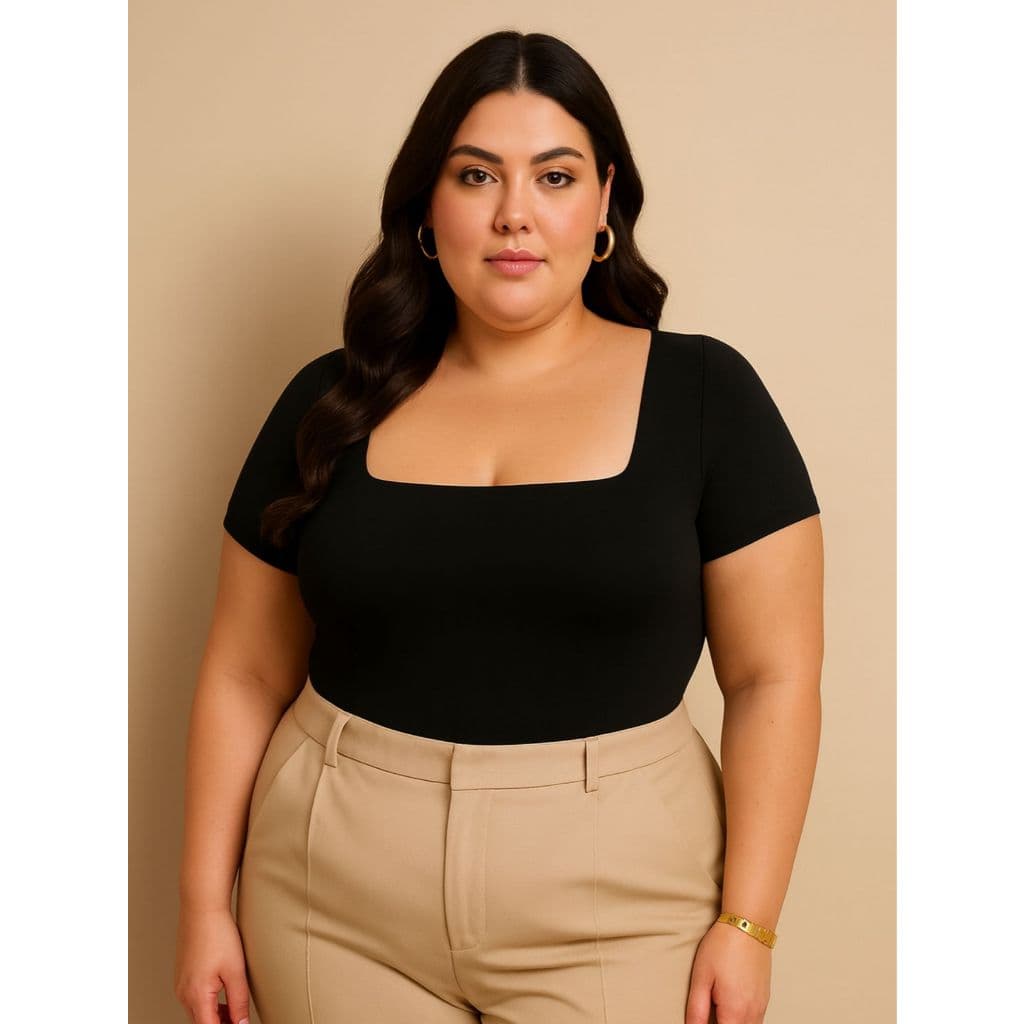 Body Feminino Decote Quadrado  Suplex Manga Curta Moda Blogueira Verão Bory Básico Chic Bori Elegante