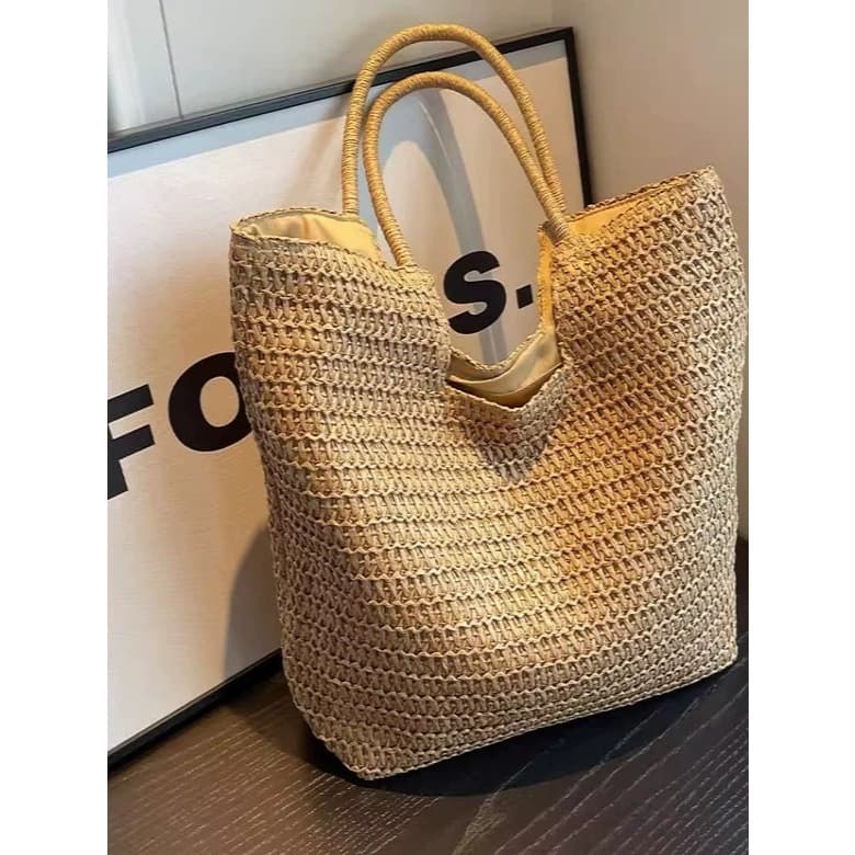 Bolsa feminina de palha saco grande bolsa de praia com alça transversal tote