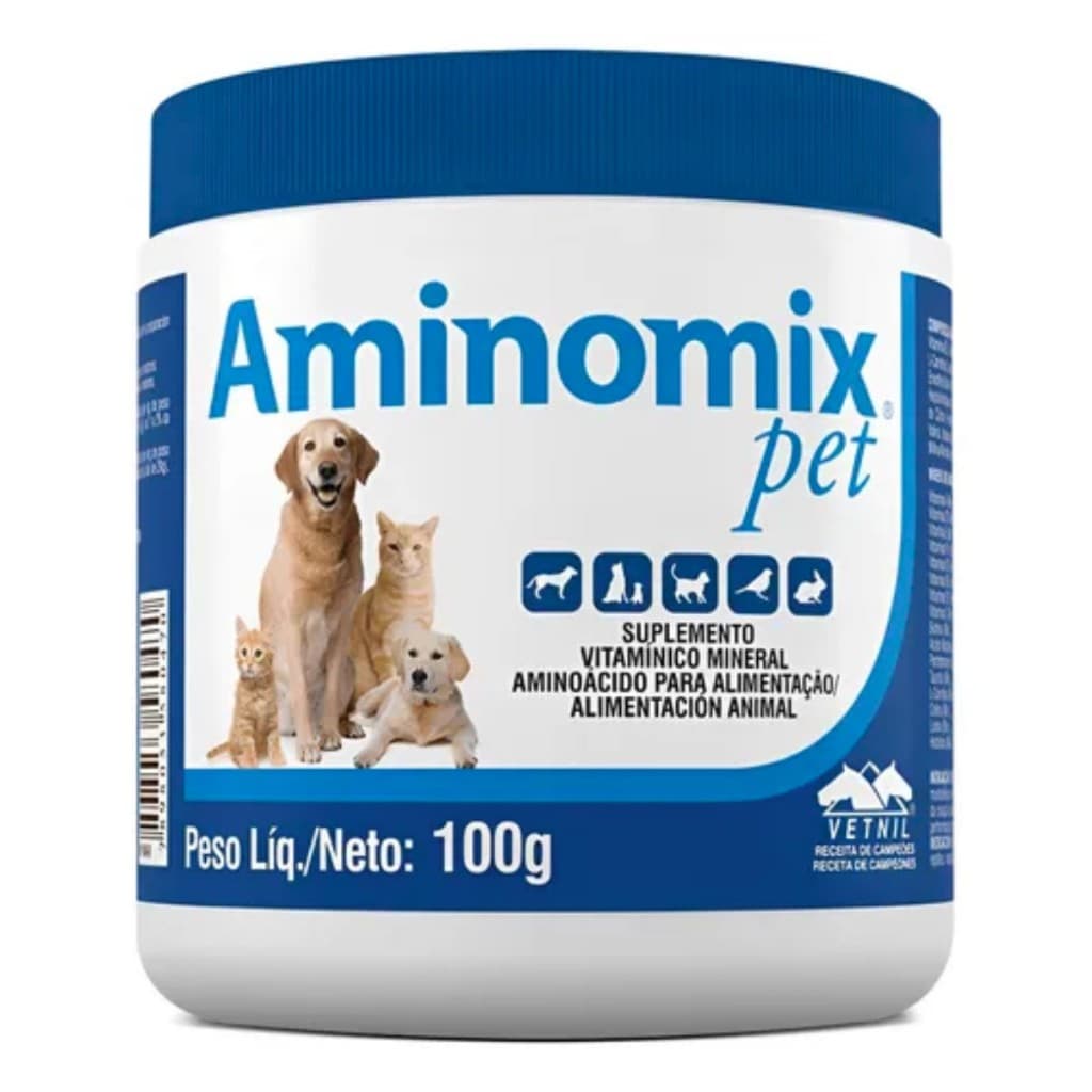 Aminomix® Pet 100g | Vetnil - Suplemento Alimentar Pó Vitaminas Aminoácidos Proteína Cães Gatos Aves