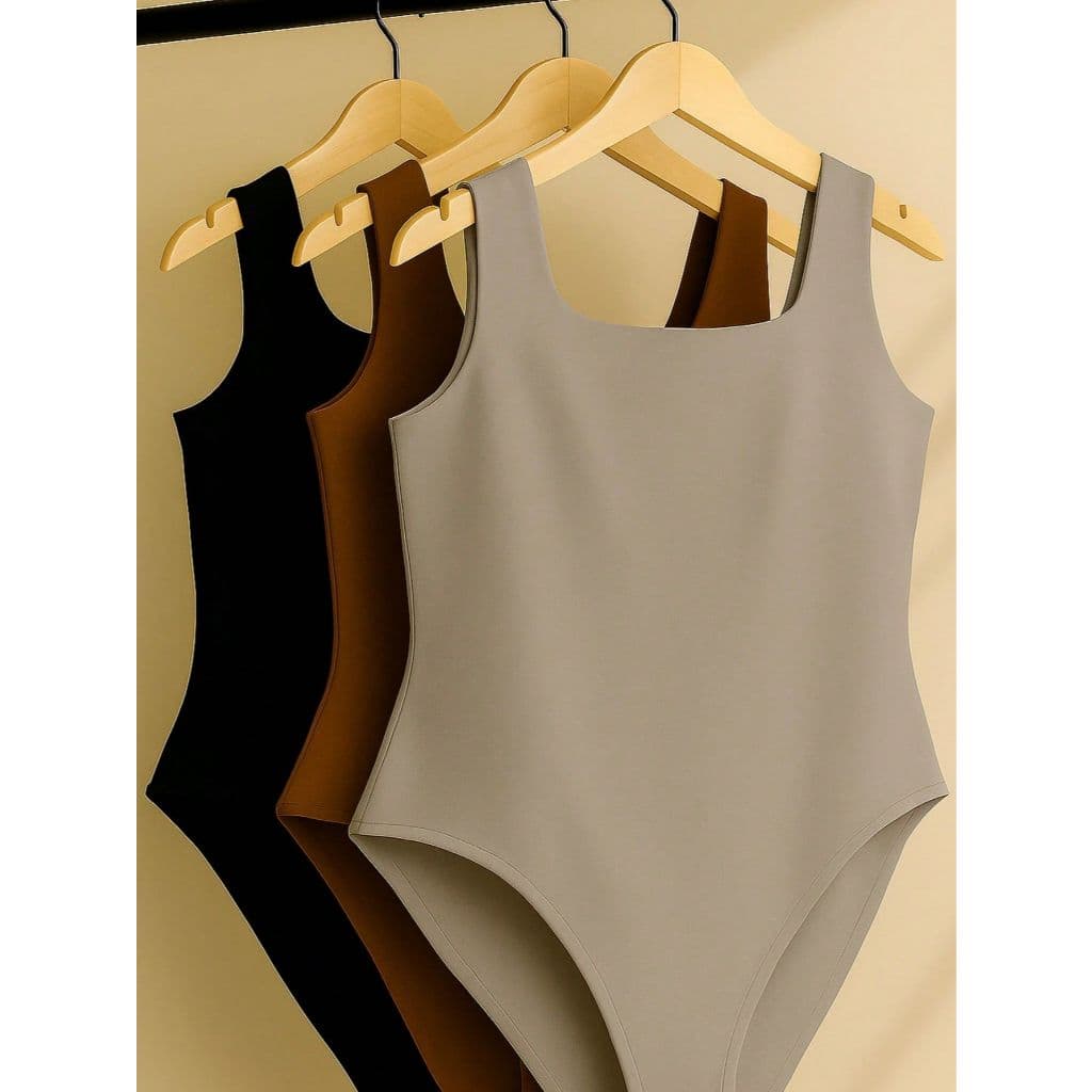 Kit 3 Body Bory Bori Plus Size Feminino Macacão Gola Quadrada Regata Alça Grossa Suplex Básico G1 G2 M
