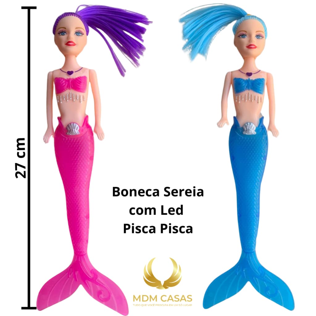 Boneca Sereia Rosa e Azul com Luz Led Pisca Pisca 27cm Brinquedo Menina Promoção