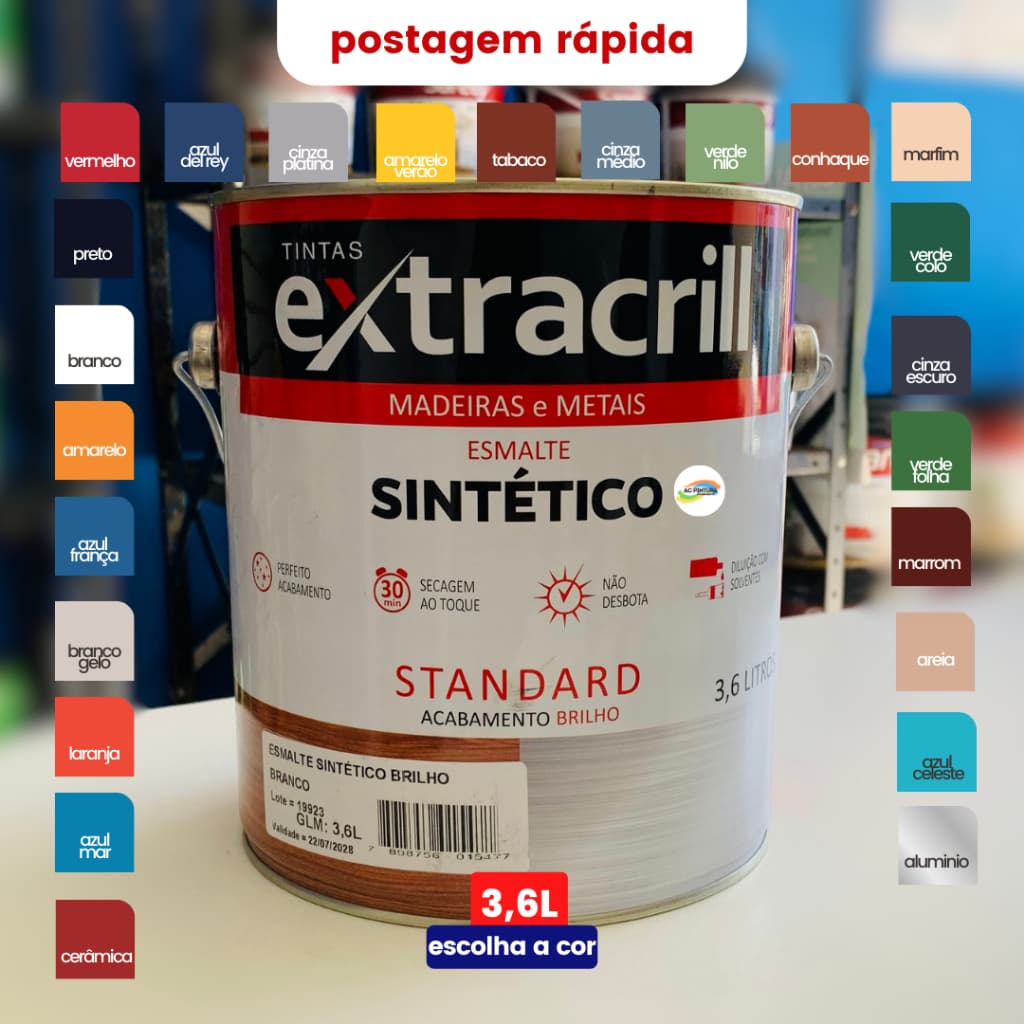 Esmalte Sintético Ferro Madeira Extracrill Standard Galão 3,6L Escolha a Cor