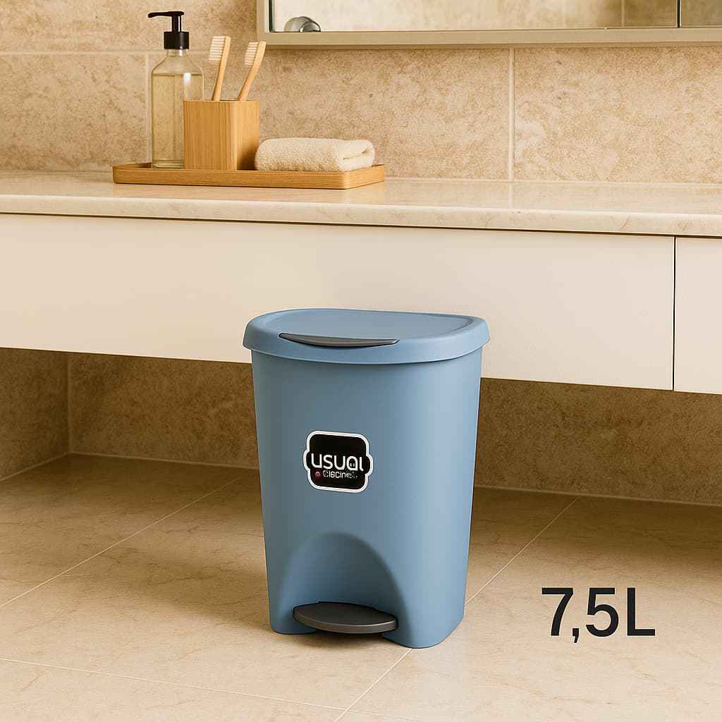 Lixeira Com Pedal Cozinha Com Tampa 7,5 Litros Usual Para Cozinha Banheiro Escritório