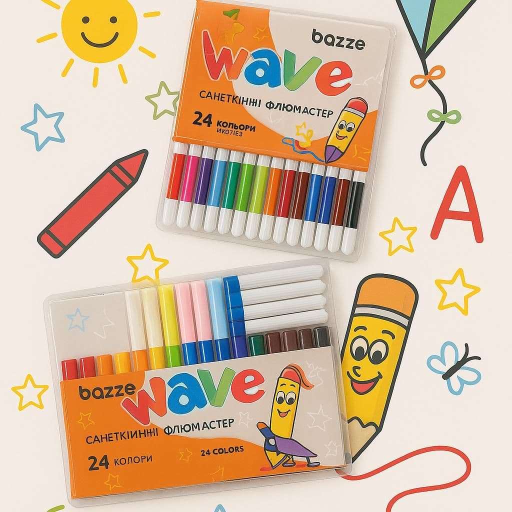 Conjunto de 12 e 24 Canetinhas Coloridas Wave Para soltar a imaginação Material Escolar Criativo