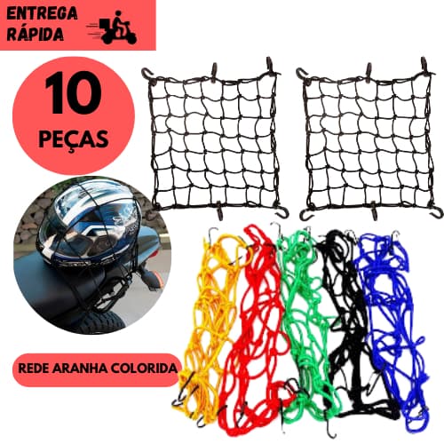 Kits 10 ou 5 Rede Elástica para Bagageiro 30x30cm Transporte Prático e Seguro de Volumes Moto