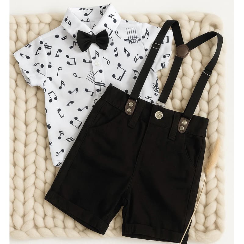 conjunto menino aniversario social modelo short brim notas instrumentos musicais musica