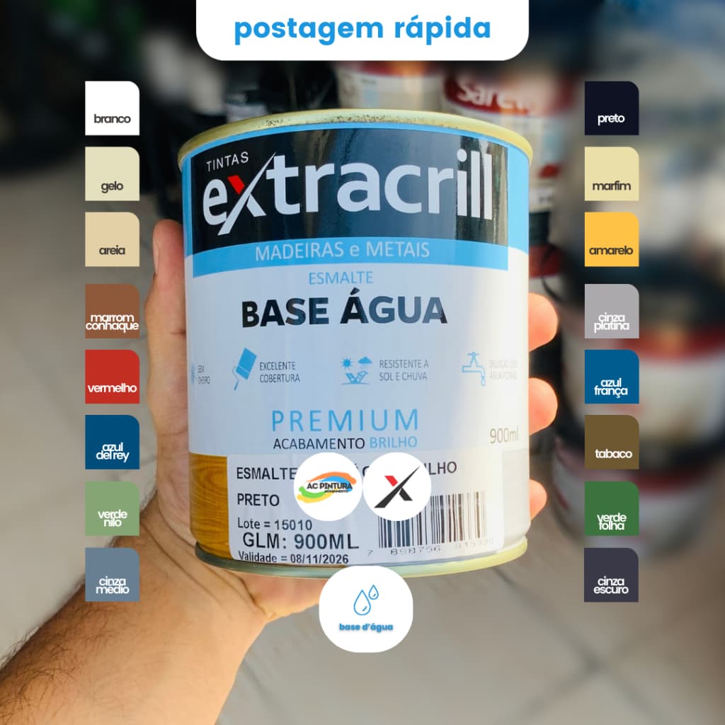 Tinta Esmalte Base D'água Extracrill Premium Ferro e Madeira Quartinho 900ml Escolha Cor