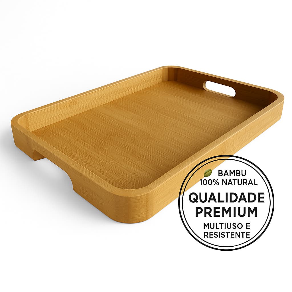 Bandeja Bambu Tuut 38x28cm com Alça | Retangular, Multiuso, Café da Manhã e Decoração