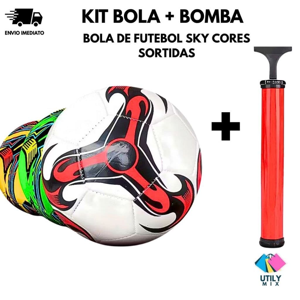 Kit Bola De Futebol Infantil Campo E Society Couro Sintético + Bomba Para Encher