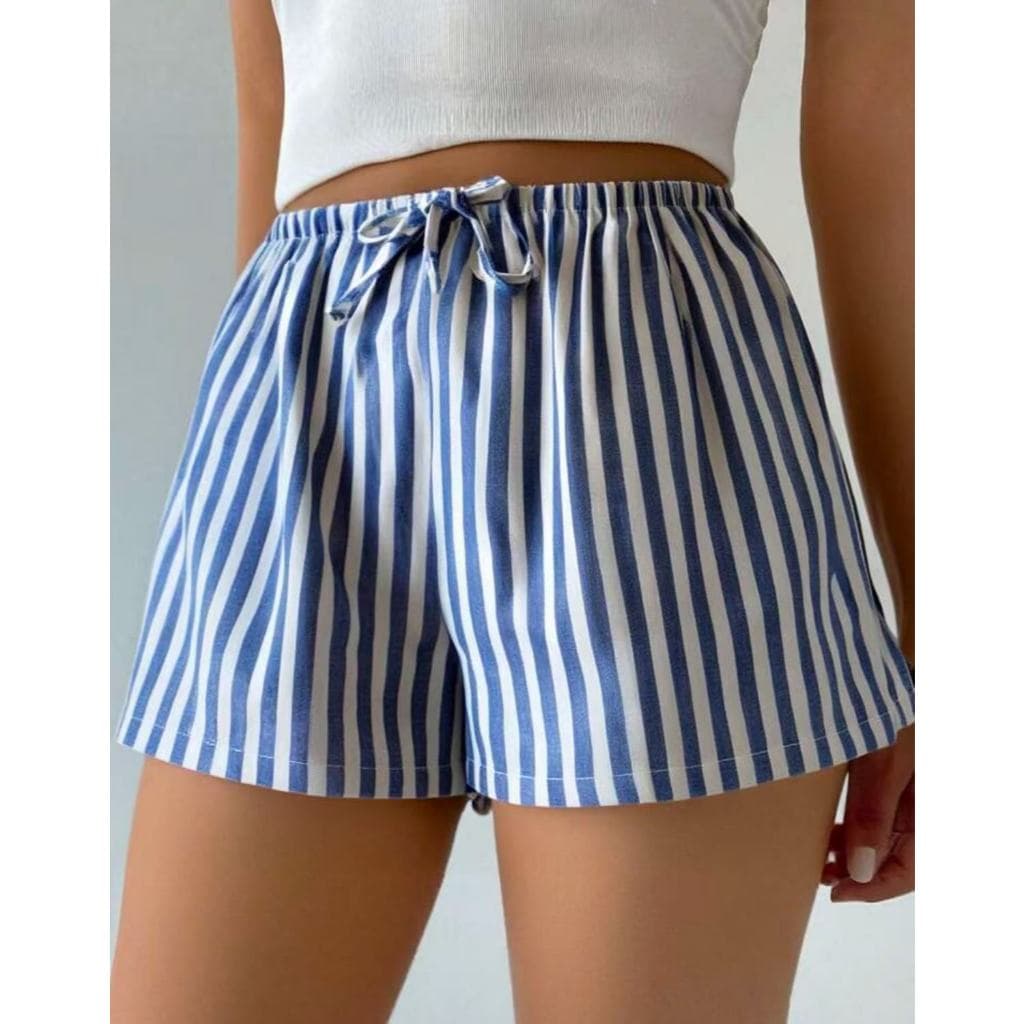 Shorts Simples de Amarrar com Listras para o Dia a Dia