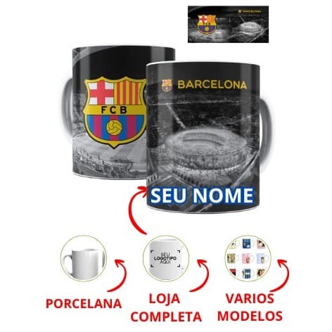 Caneca Barcelona Personalizada 325ml Porcelana Estádio Camp Nou + Seu Nome - Presente Criativo