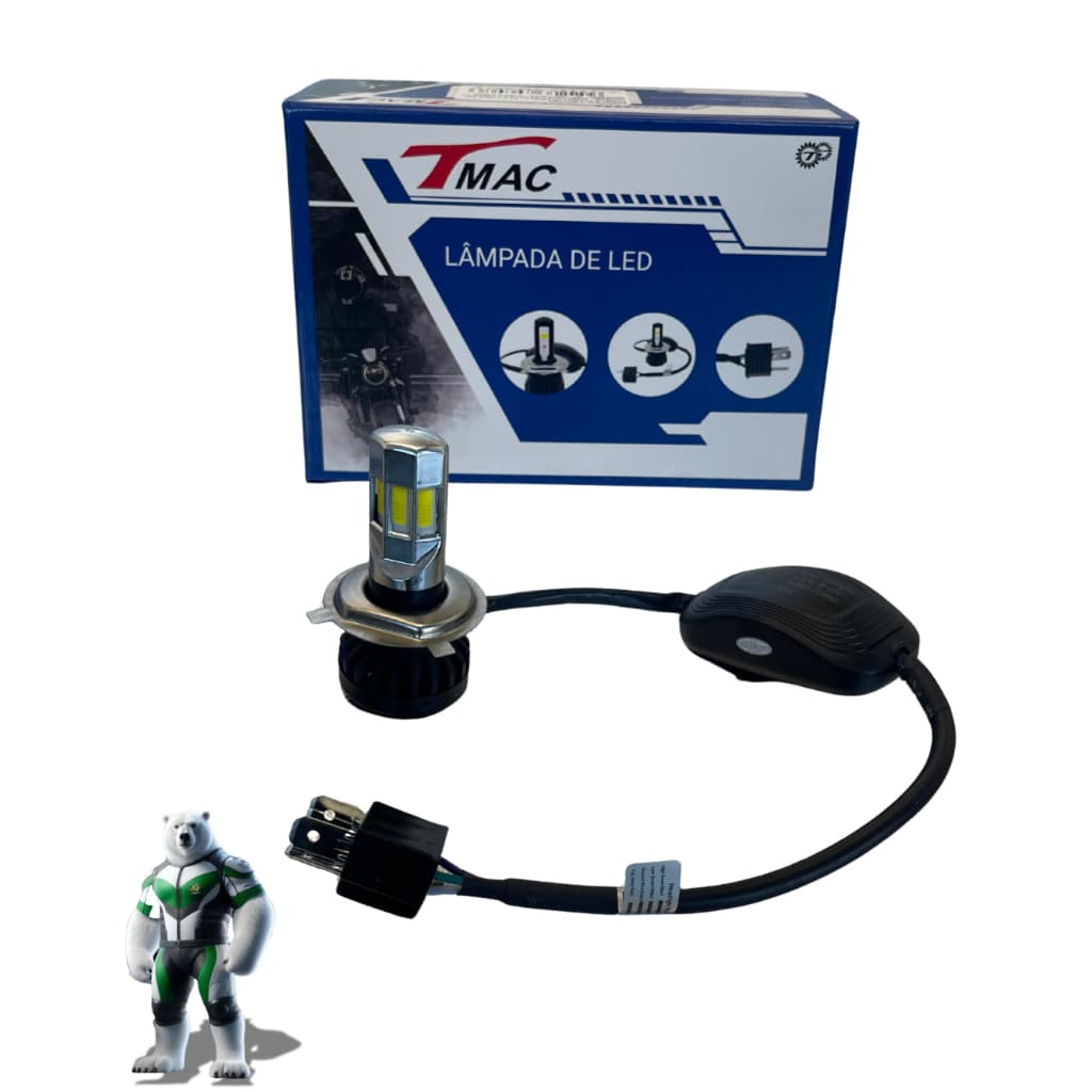 Lampada Led Moto Farol 3 Leds H4 Com Reator Efeito Xenon 6500k