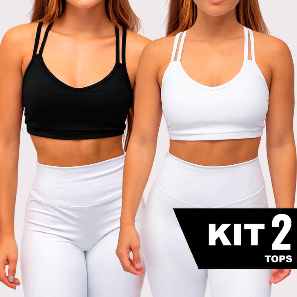 Kit 2 Cropped Fitness Feminino Top Academia Com Bojo Removível Alcinha Cruzada Treino e Corrida
