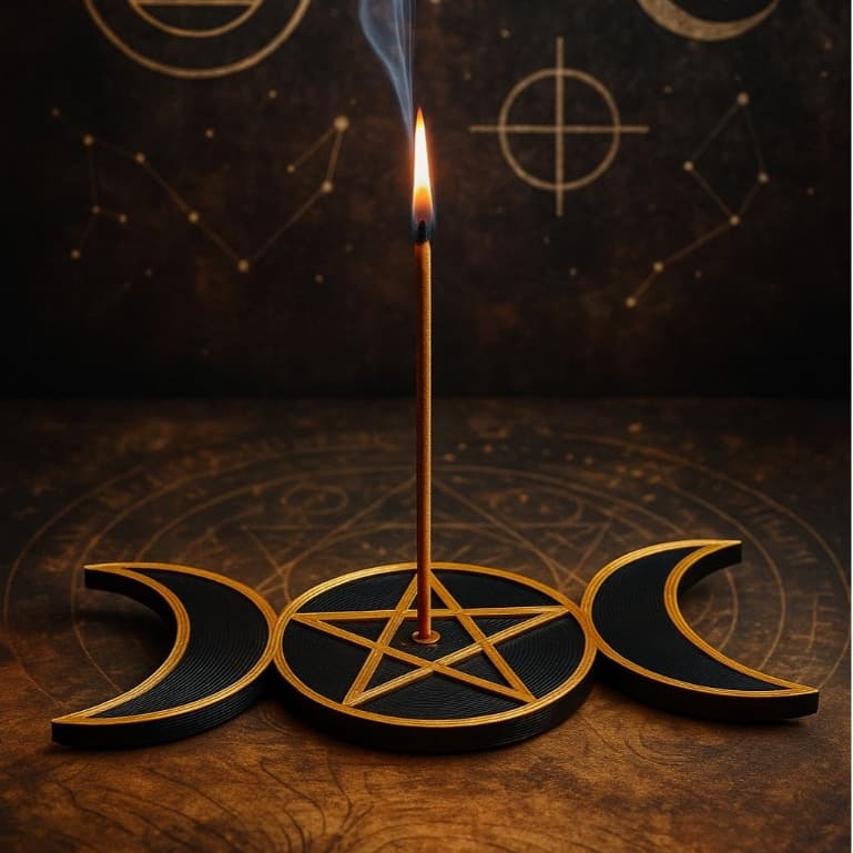 Incensário Lua Tríplice com Pentagrama para Aromaterapia e Decoração