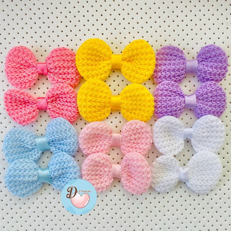 Laço de Crochê para Artesanato, Apliques, Laços Infantis – 12 Unidades – Cores Claras Sortidas
