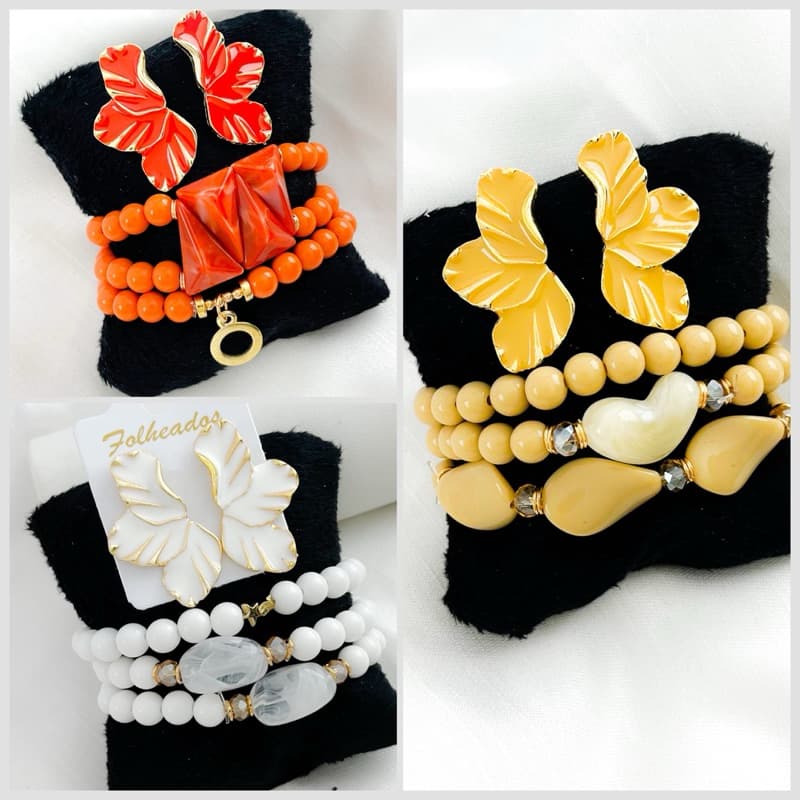 Kit brinco e pulseira colorida vários modelos verão moda praia