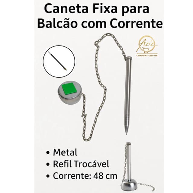 Caneta Fixa com Corrente para Balcão – Praticidade no Atendimento