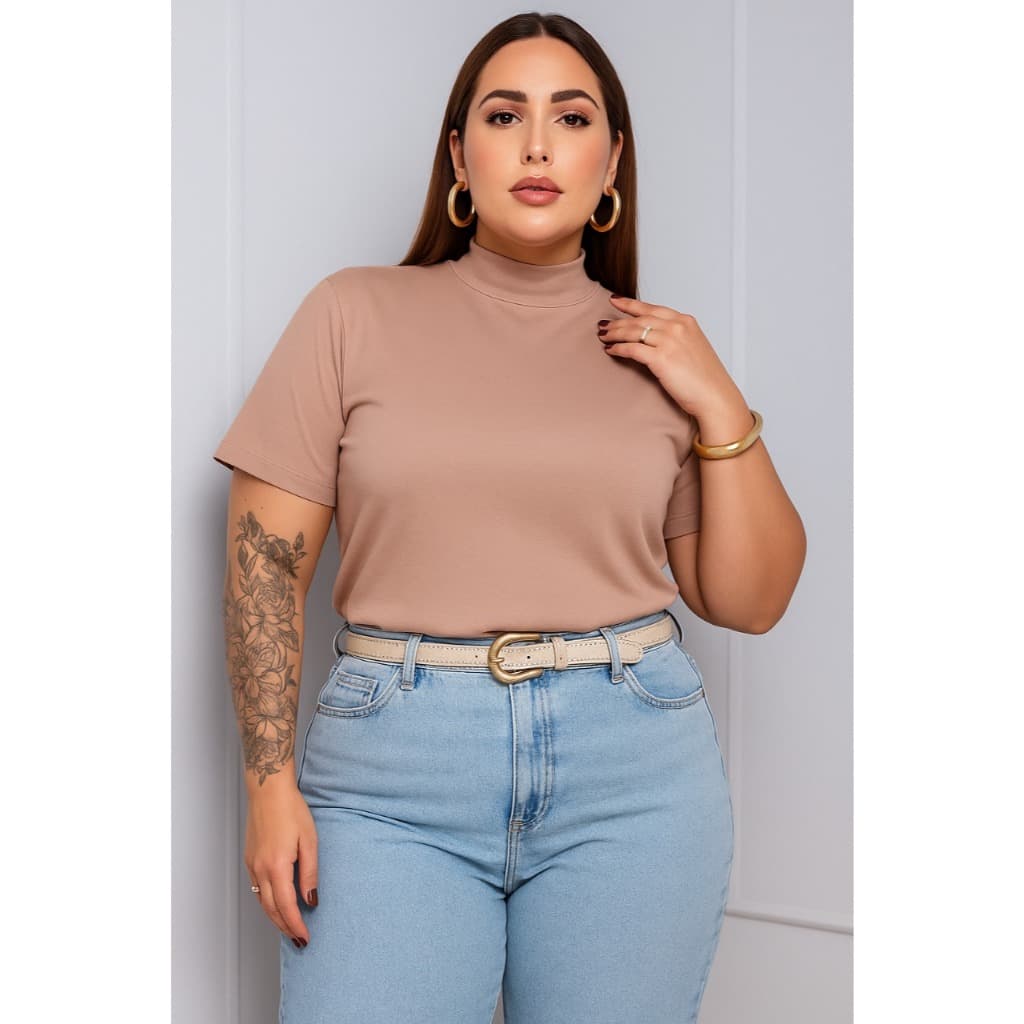 T-Shirt Plus Size Feminina Gola Alta 100% Algodão | Camiseta Básica GG ao G4 (Pronta Entrega)