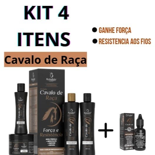MEGA Kit Capilar Shampoo Condicionador Mascara de Hidratação Leave In Cavalo de Raça Anti Queda Força e Crescimento Bio