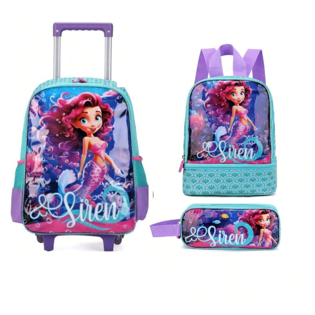 Kit Mochila de rodinhas mochila lancheira e estojo Mochila Termica Infantil escolar Menino/Menina
