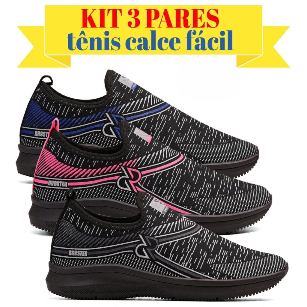 Kit 3 Pares Tênis Meia Unissex Sem Cadarço Estilo Calce Fácil 34 ao 43 Várias Cores Pronta Entrega