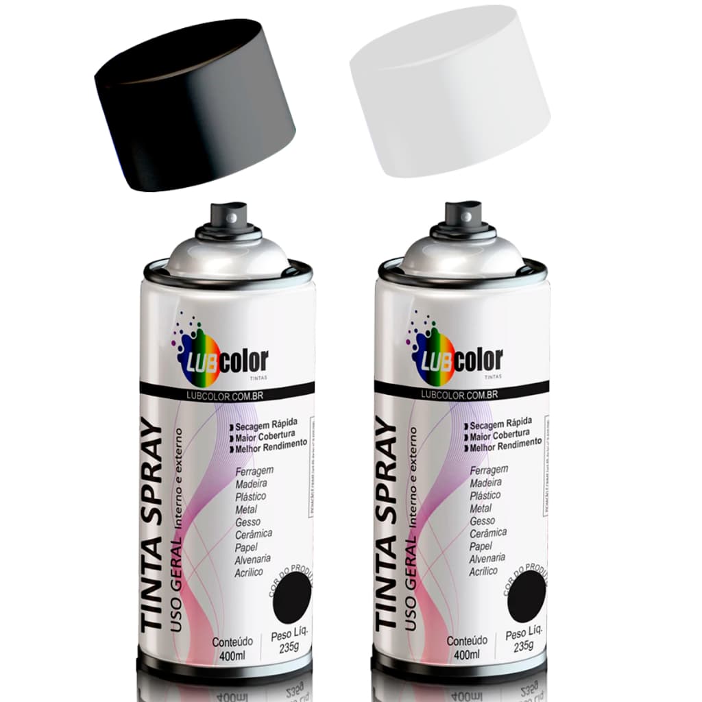 Kit 12 Tinta Spray 400ml Preto Branco Metálico Brilhante Fosco Para Papel Plástico Madeira Ferro