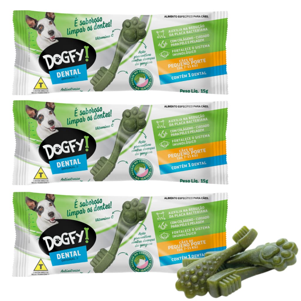 Petisco Dogfy Dental Para Cães De Pequeno Porte Anti Bafo Escova Os Dentes