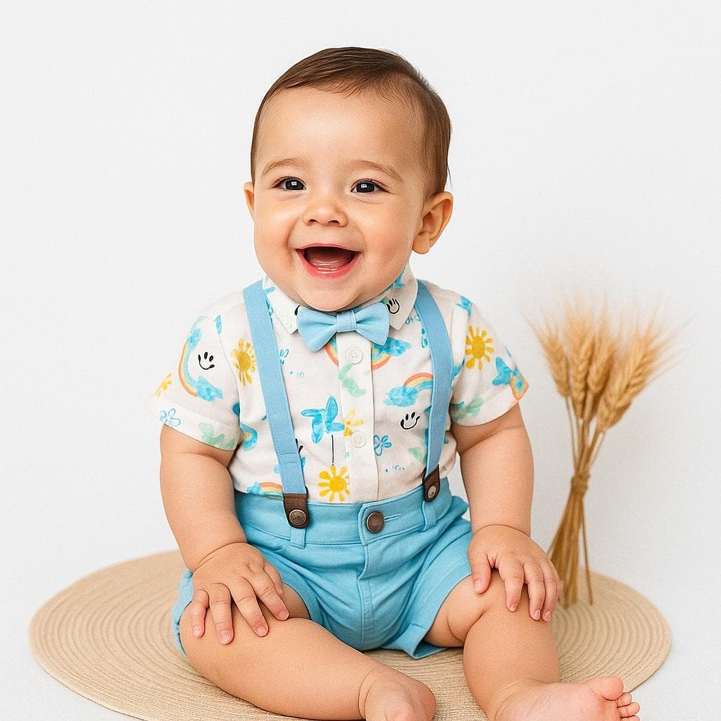 conjunto menino aniversario social modelo short brim 365 sorrisos dias