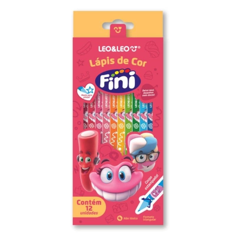 Lápis de cor triangular Fini Wow Fun tom pastel ou apagável 12 cores Leo&Leo