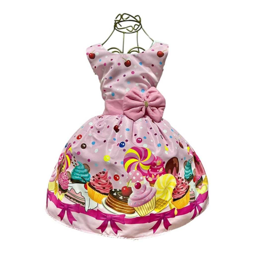 Vestido Infantil Temático DOCES Aniversários e Festas.