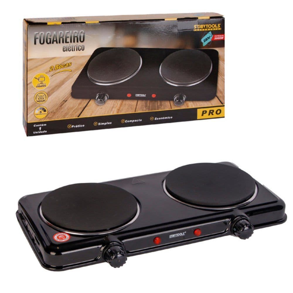 Fogão Elétrico Portátil - 2 bocas Fogareiro Cooktop Inducao Camping Picnic.