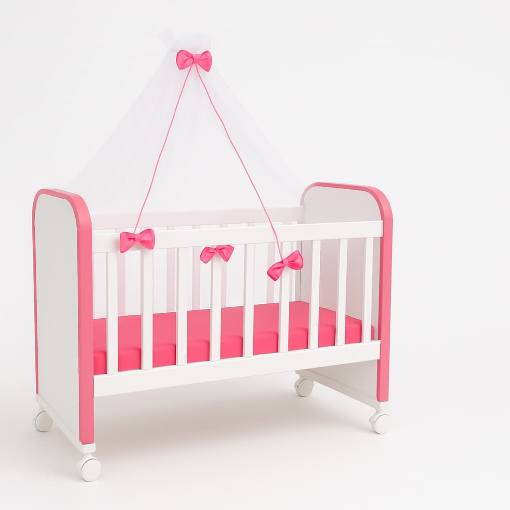 Berço para Boneca Infantil  | Reborns | Comprimento de 67cm com Véu e Colchão | Cantos arredondados