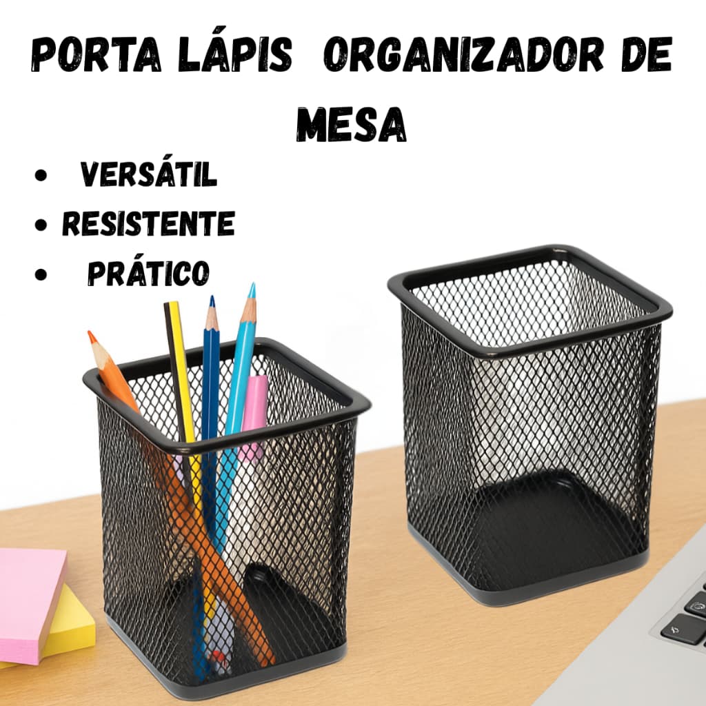 Kit 2 Organizadores de Mesa Porta Lápis de Metal Aramado