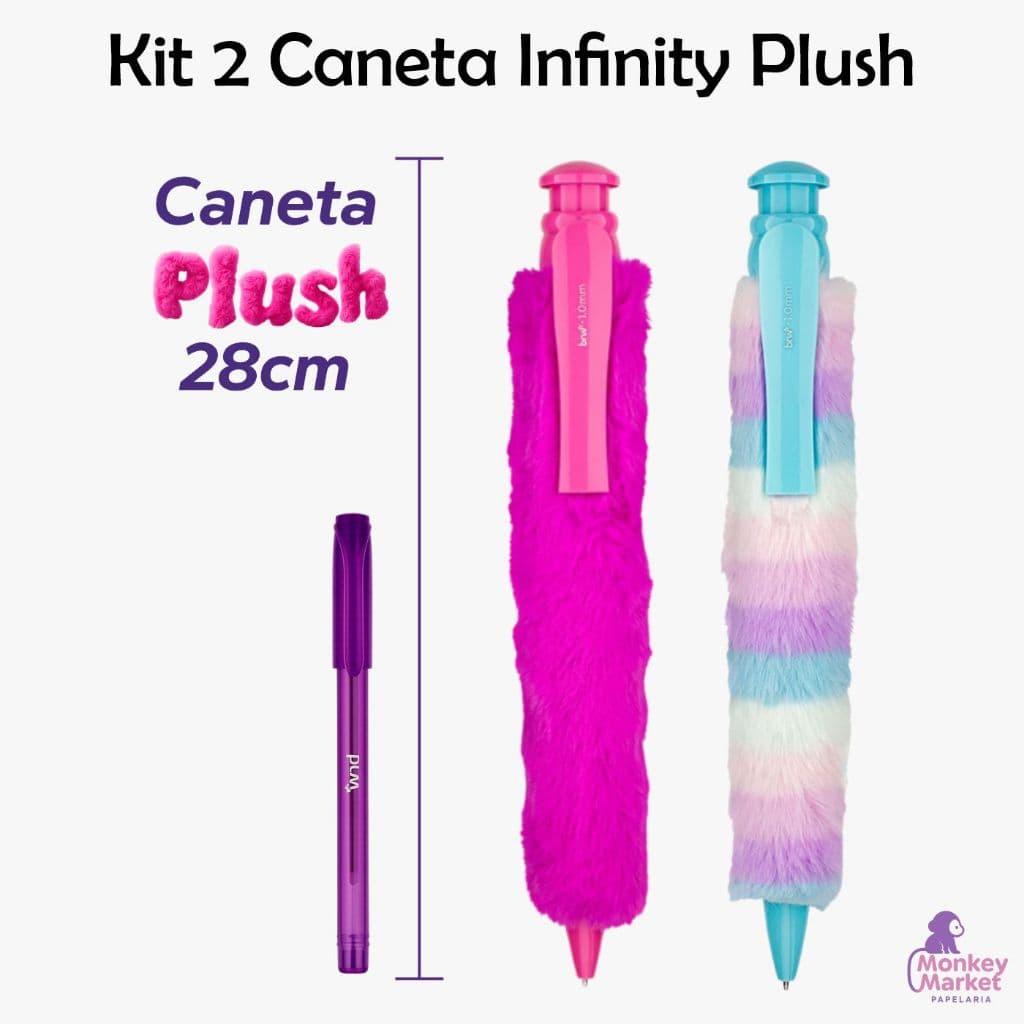 Kit 2 Canetas Esferográficas Infinity Plush Gigante  BRW 1.0mm – Gigante, Confortável e Estilosa