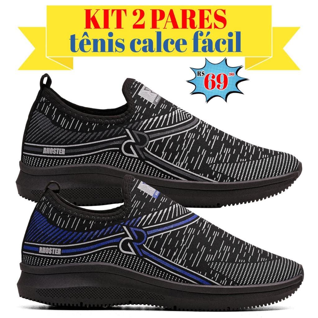 Kit 2 pares Tênis Adulto Calce Fácil Kit 2 Pares 34 ao 43 Esportivo Conforto