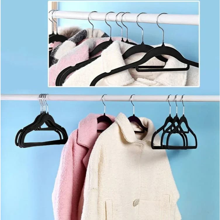 Kit com 10 Unidades de Cabides Slim de Veludo Preto, Antiderrapantes, Economiza Espaço