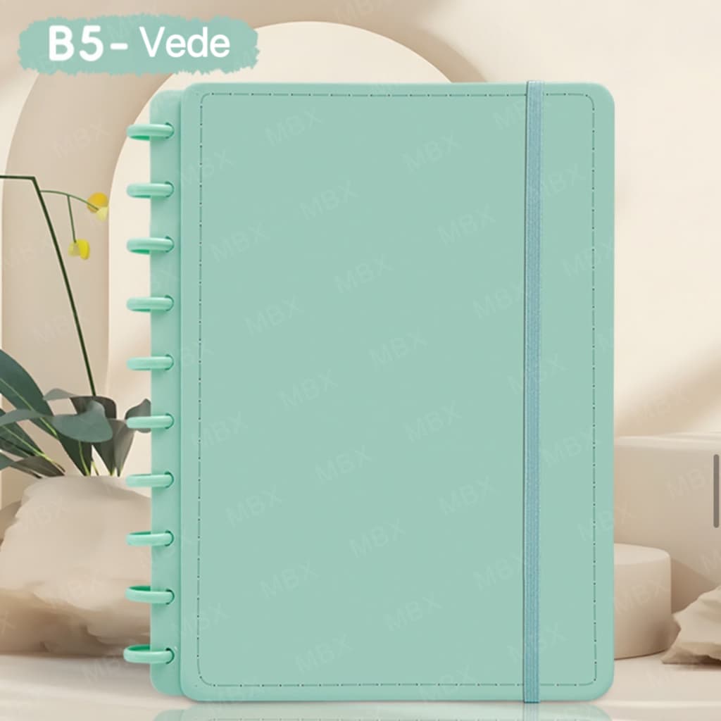 Caderno de Disco 80 folhas B5 Folhas Reposicionáveis Refil Caderno Volta as Aulas-VERDE