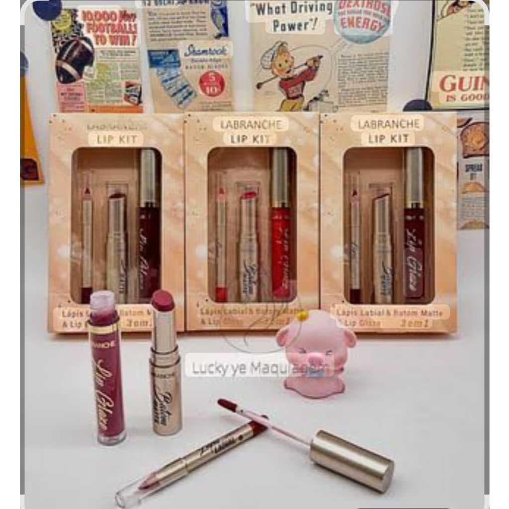 Kit Lip Combo LABRANCHE 3 em 1 com Lápis, Batom Matte e Gloss