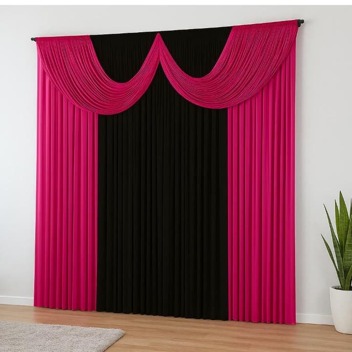 Cortina Paris Para Janela Sala E Quarto Com Bando 2,00 X 1,70 pink e preto
