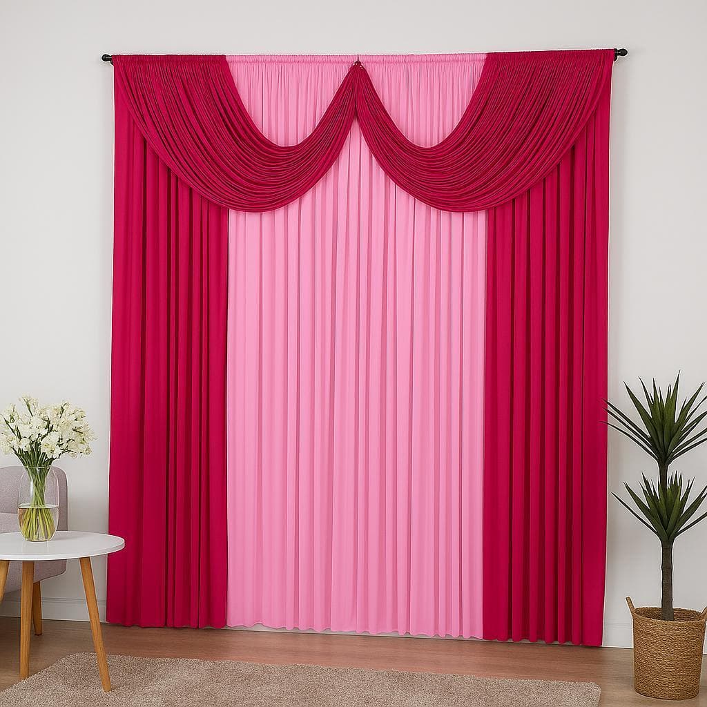 Cortina Paris  Sala E Quarto Com Bando 2,00 X 1,70 pink e rosa