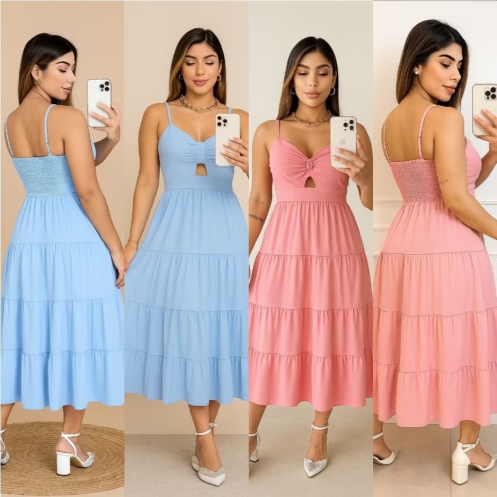 Vestido Feminino Midi Paloma Alcinha Regulavel Quatro Marias Moda Evangélica Com Faixa Cinto Decote