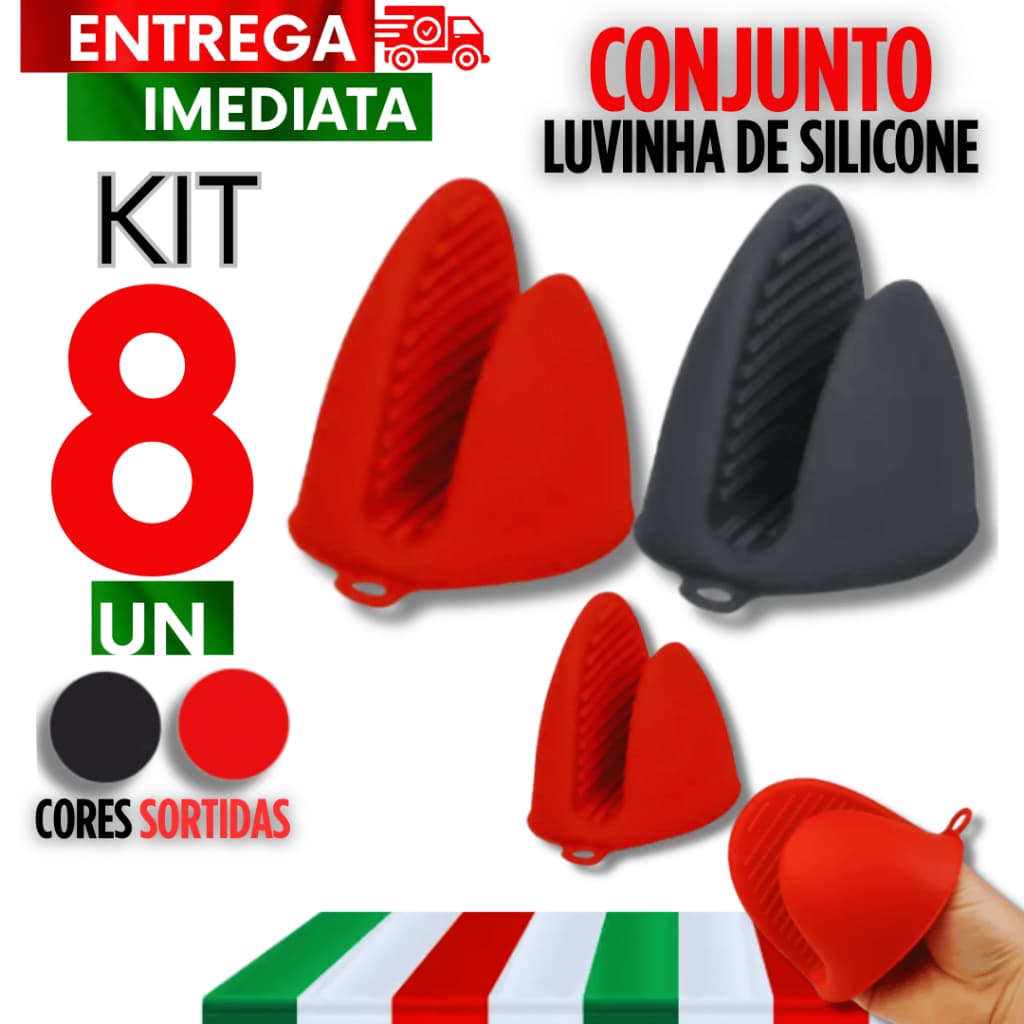 Combo especial 8 unidades - Luvas Térmicas Pegador de Silicone Cozinha proteção para suas mãos