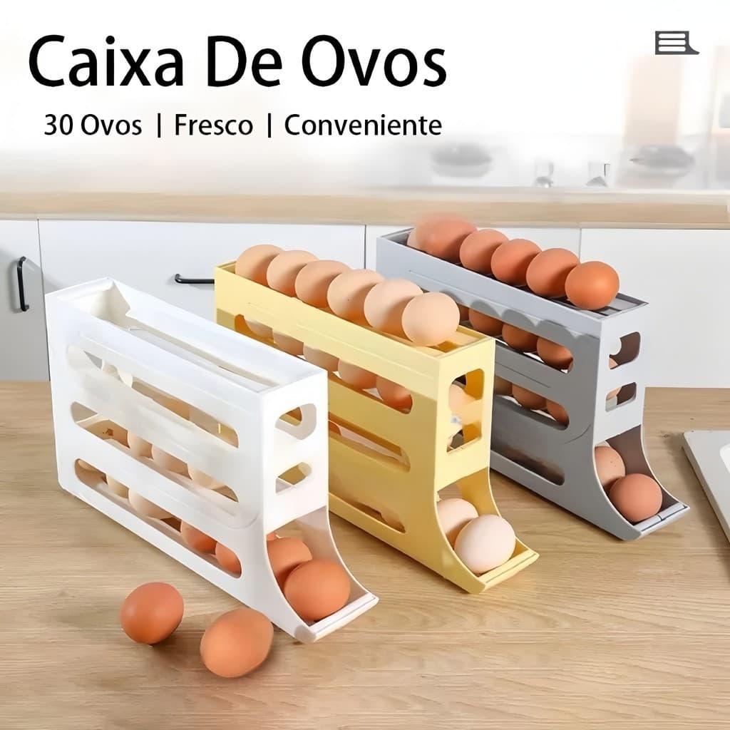 Porta Ovos Suporte 4 Andares Rolante Para 30 Ovos Organizador de Geladeira
