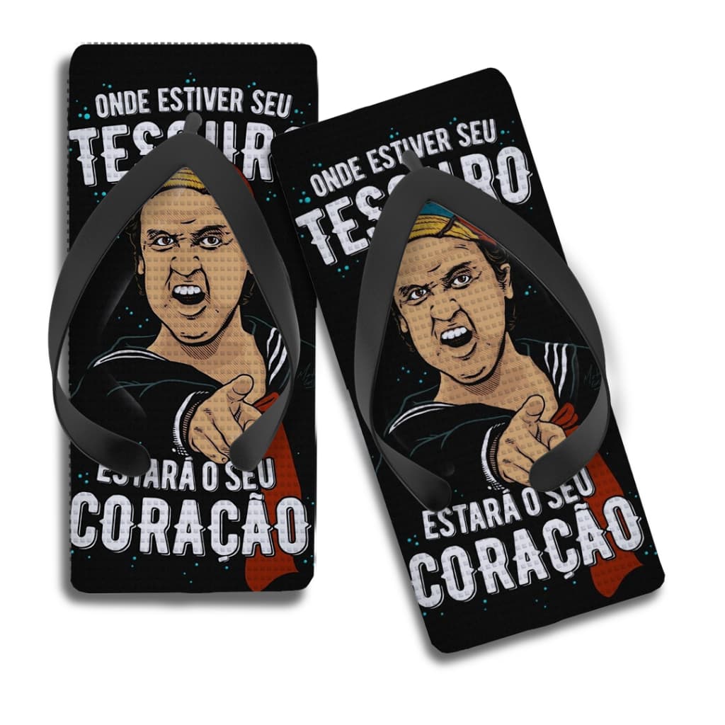 Chinelo Quadrado Personalizado Kiko Frase, onde estiver seu tesouro